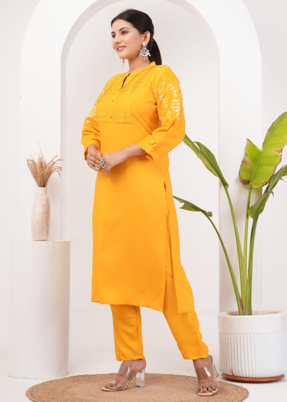 Embroidered Rayon Kurta and Pant Set