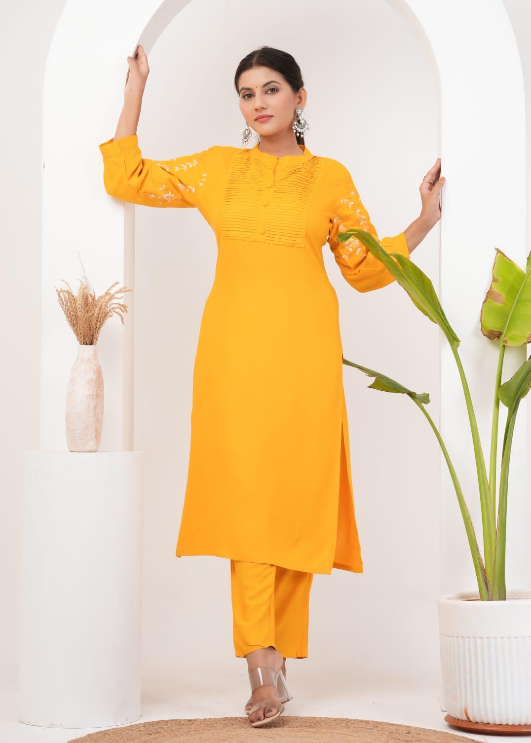 Embroidered Rayon Kurta and Pant Set