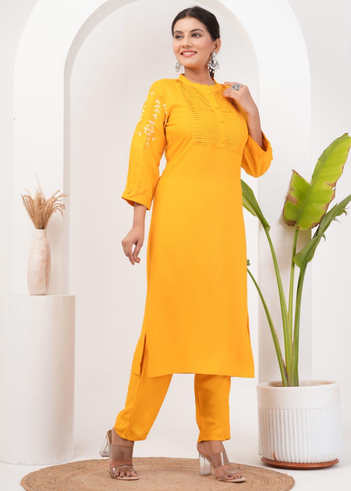 Embroidered Rayon Kurta and Pant Set