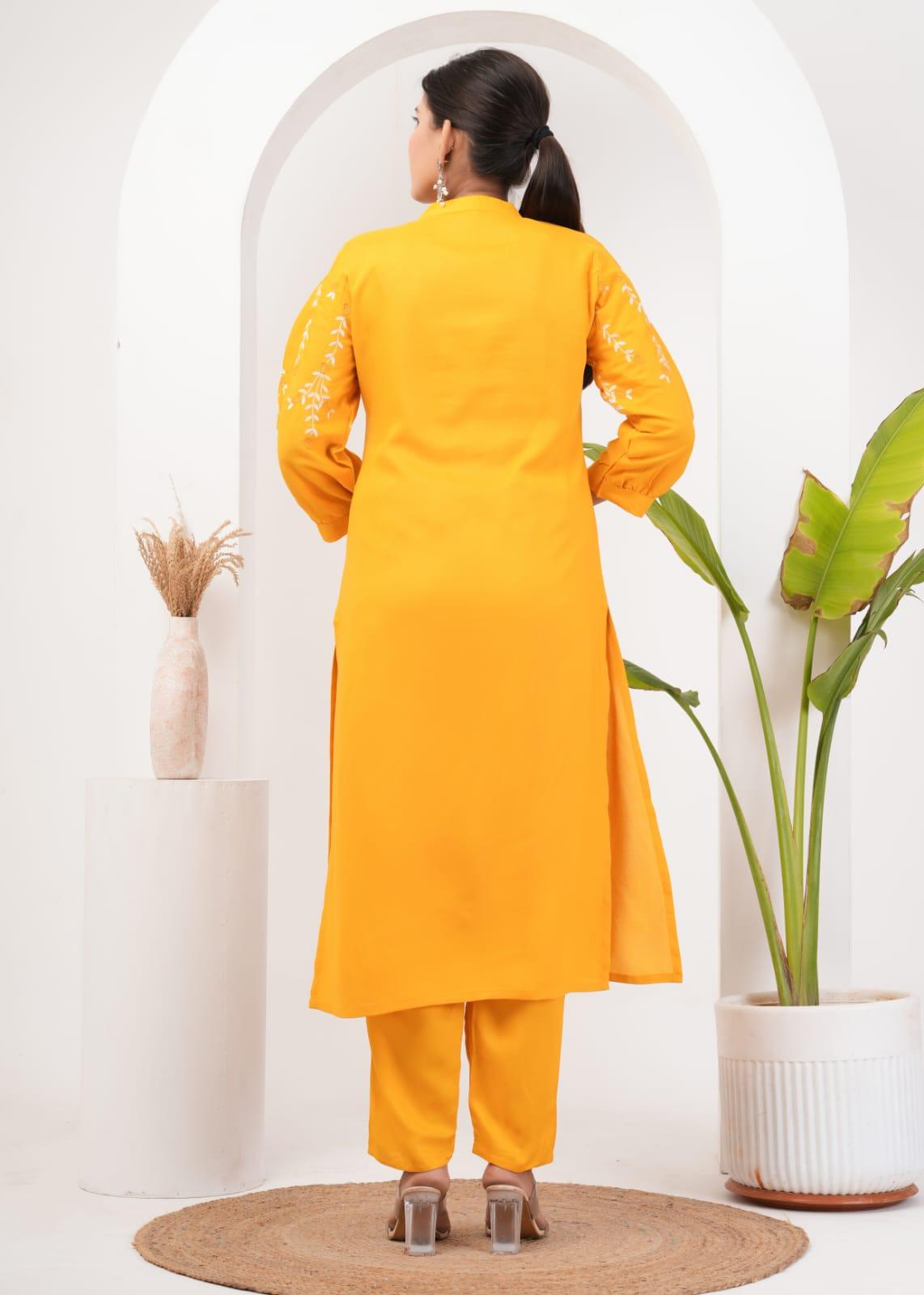 Embroidered Rayon Kurta and Pant Set