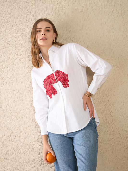 Embroidered Applique Cotton Shirt