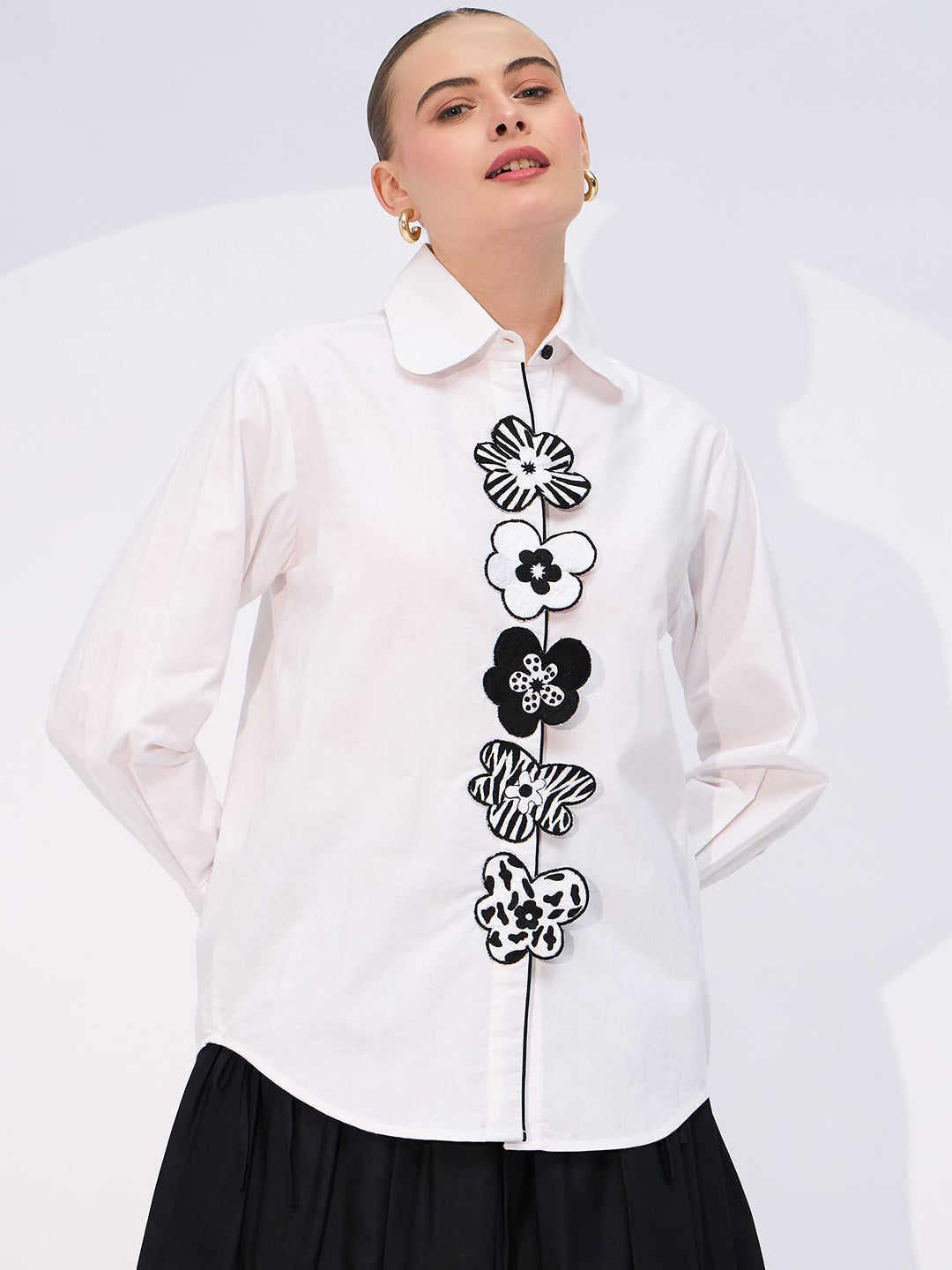 Embroidered Applique Cotton Shirt