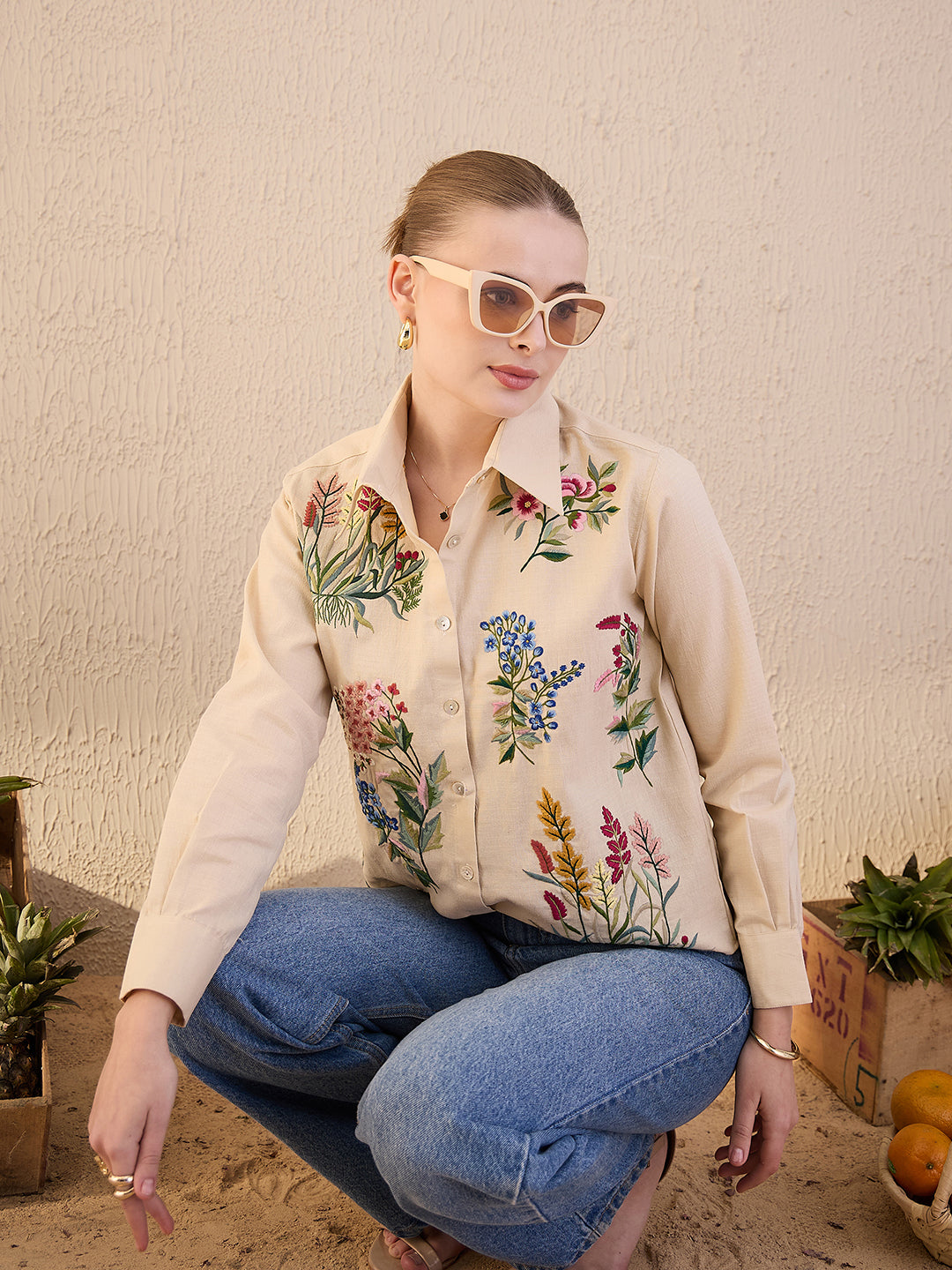 Floral Embroidered Cotton Shirt