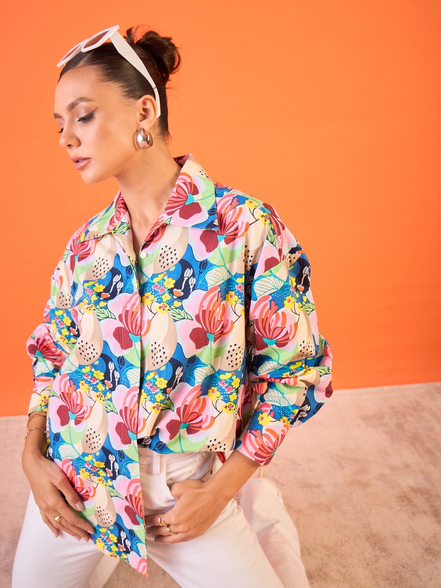 Printed Asymmetrical Cotton Shirt