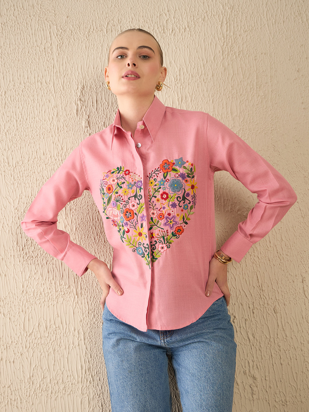 Floral Embroidered Cotton Shirt