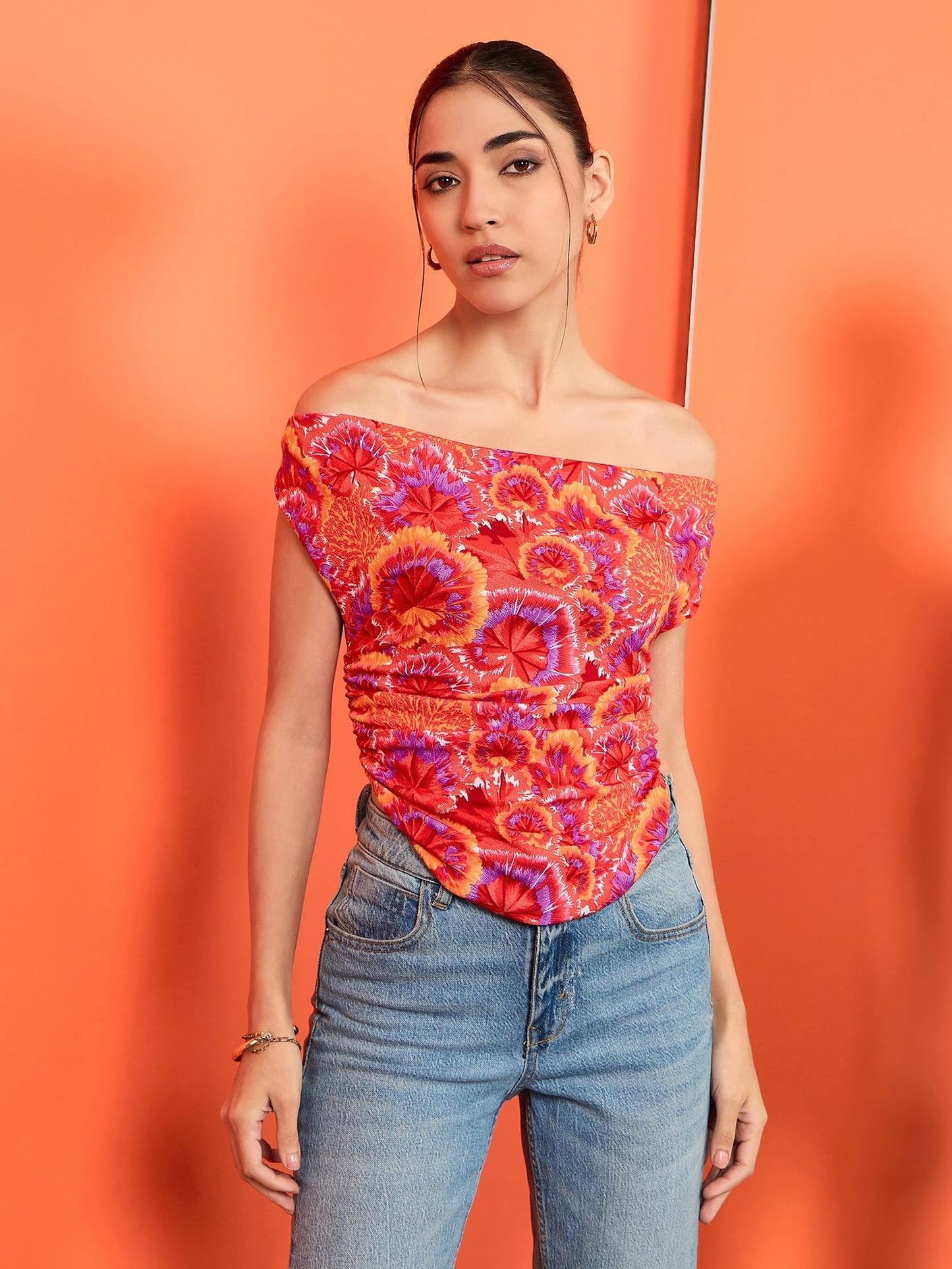 Printed Cotton Stretchable Draped Crop Top