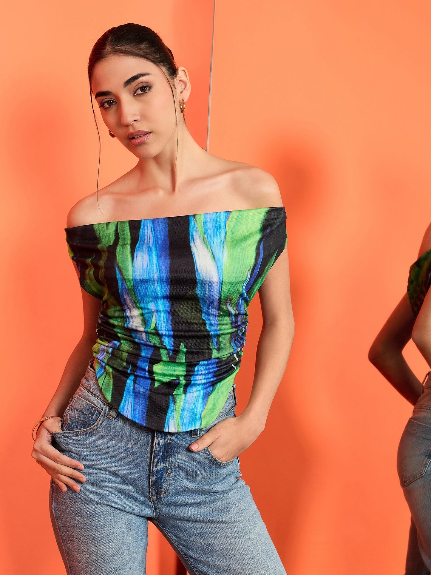 Printed Cotton Stretchable Draped Crop Top