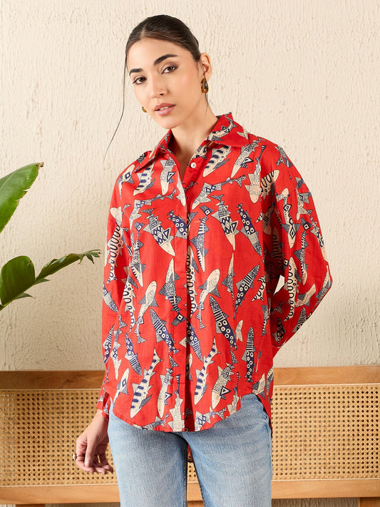 Printed Asymmetrical Cotton Shirt