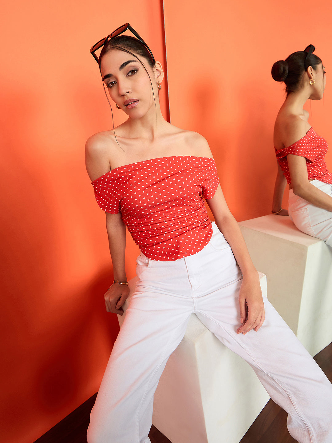 Printed Cotton Stretchable Draped Crop Top