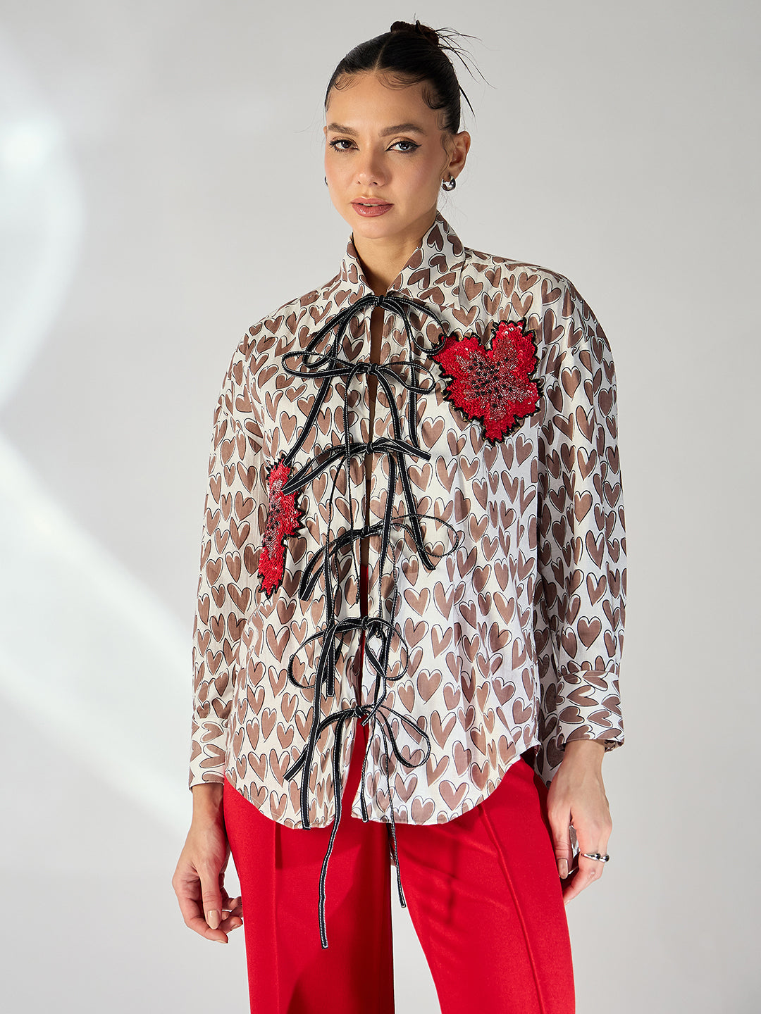 Printed Tie-Up Full Sleeve Sequinned Cotton Shirt