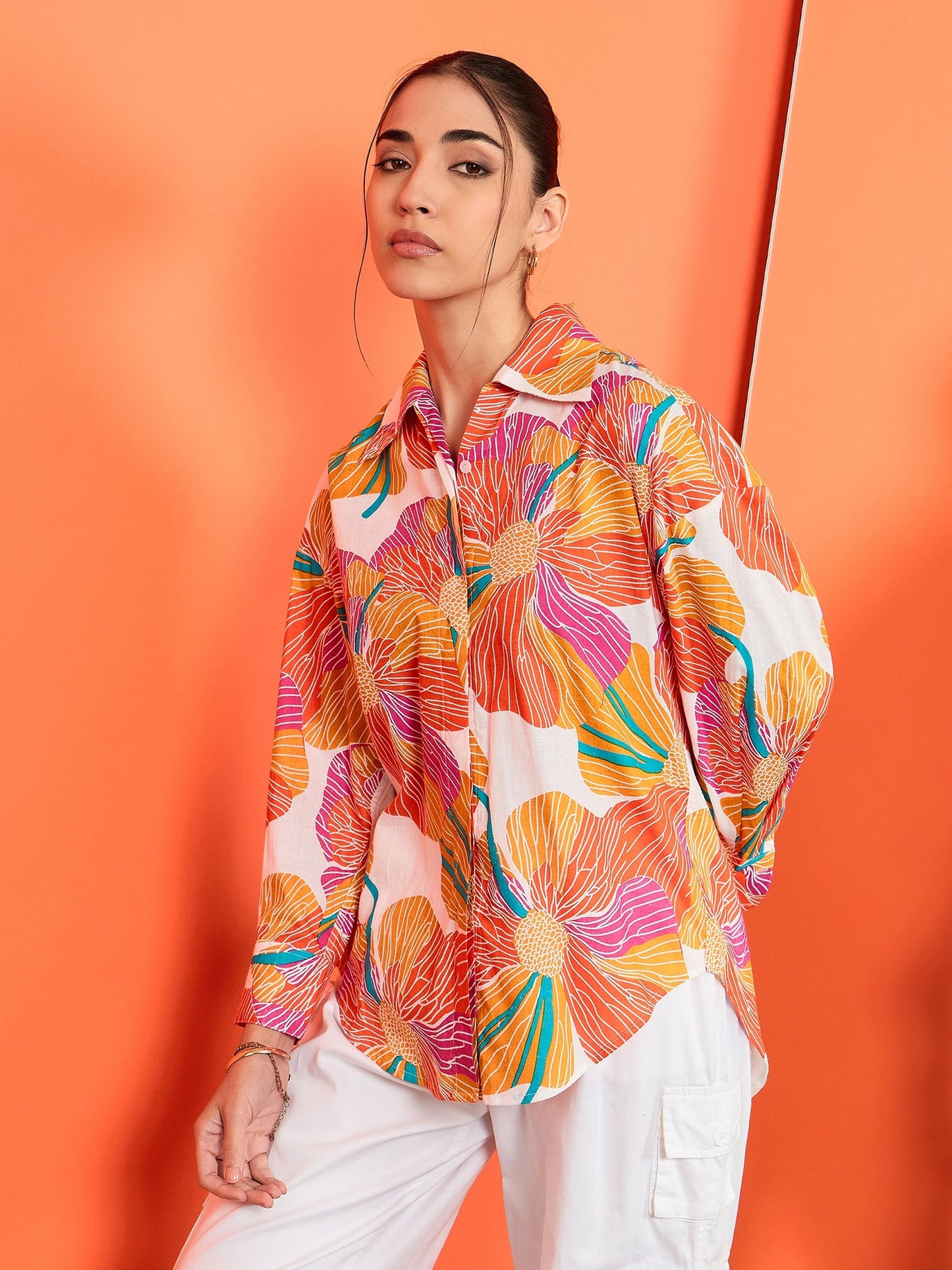 Printed Asymmetrical Cotton Shirt