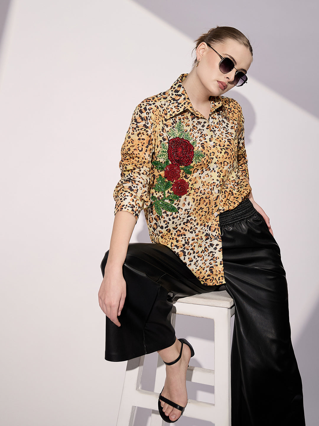 Sequinned Applique Cotton Shirt