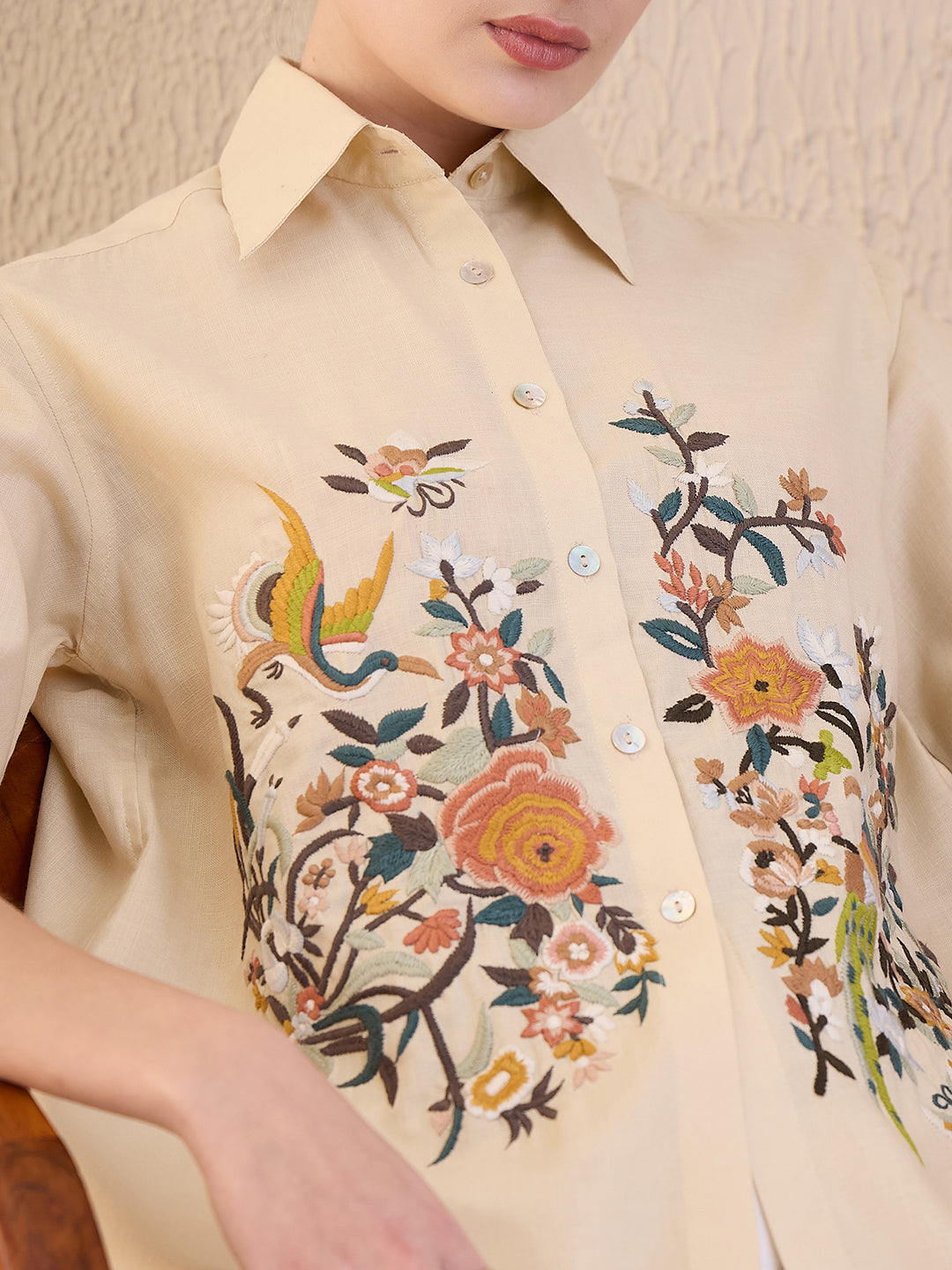 Floral Embroidered Cotton Shirt