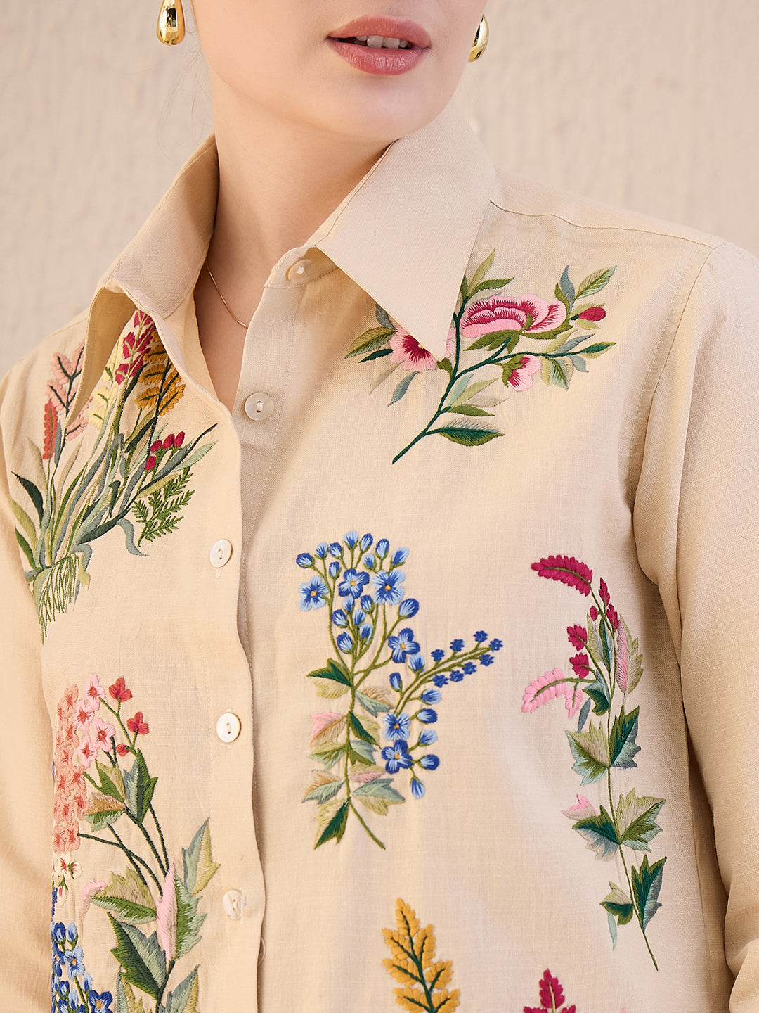 Floral Embroidered Cotton Shirt