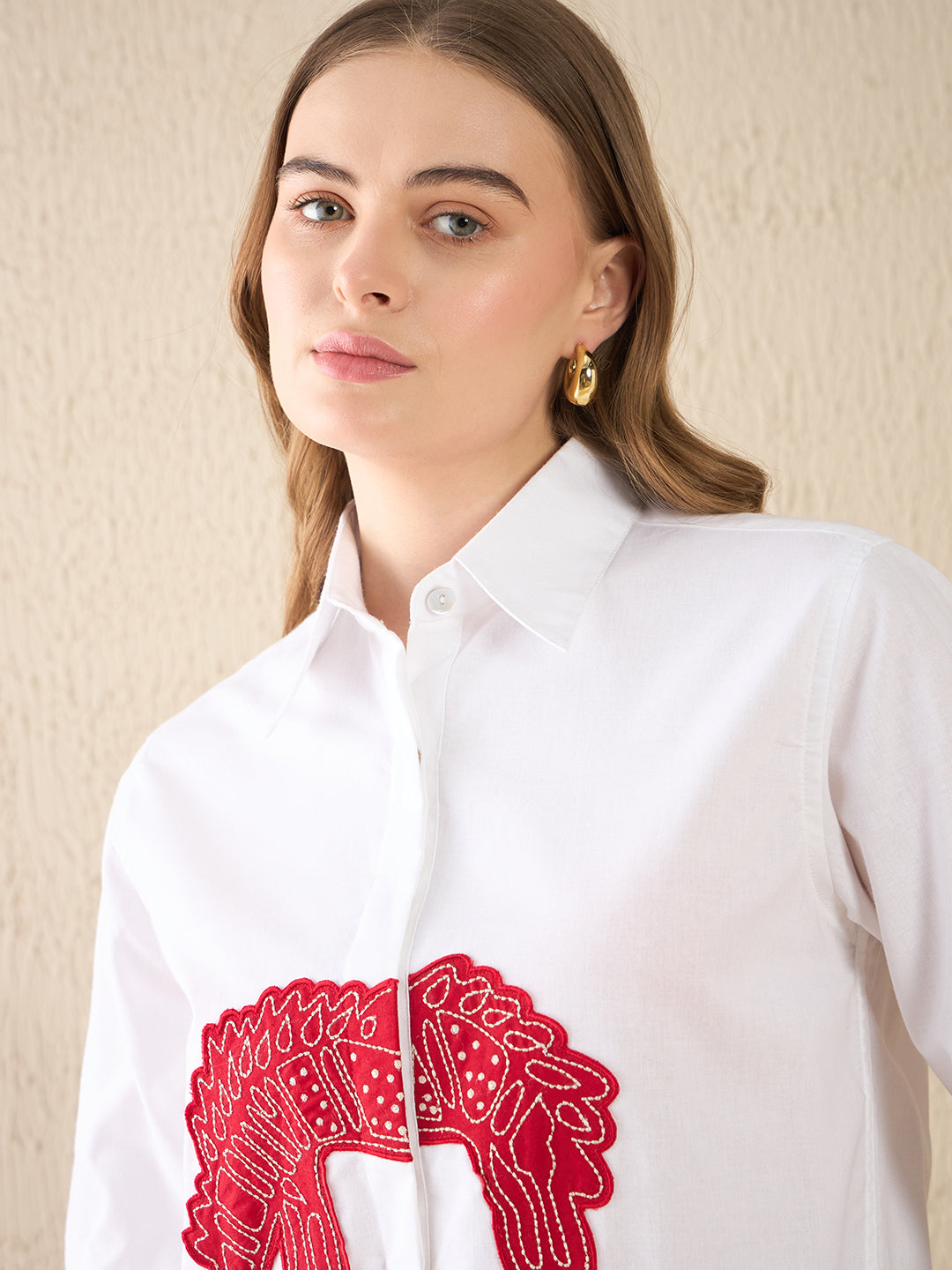 Embroidered Applique Cotton Shirt