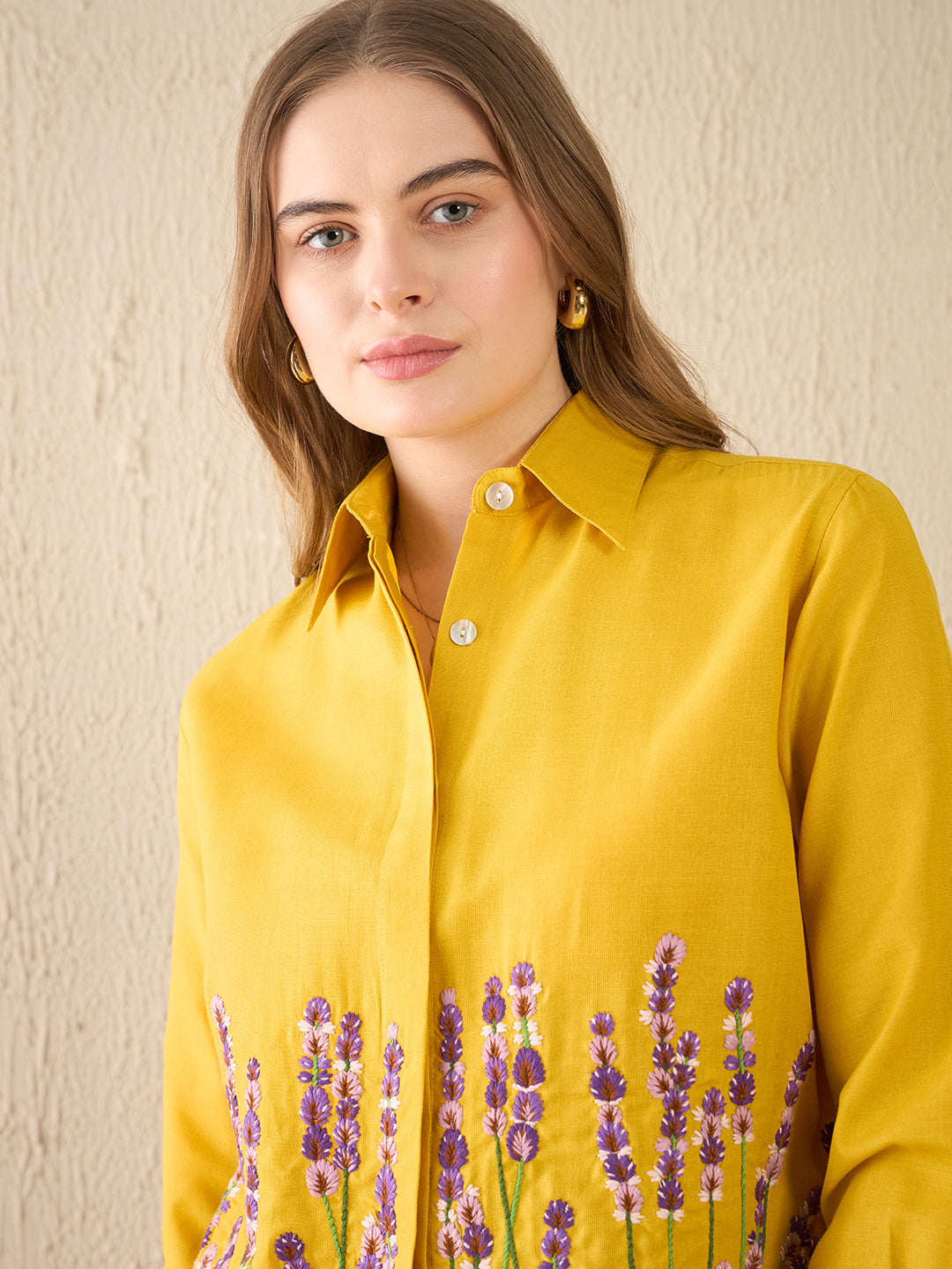 Floral Embroidered Cotton Shirt