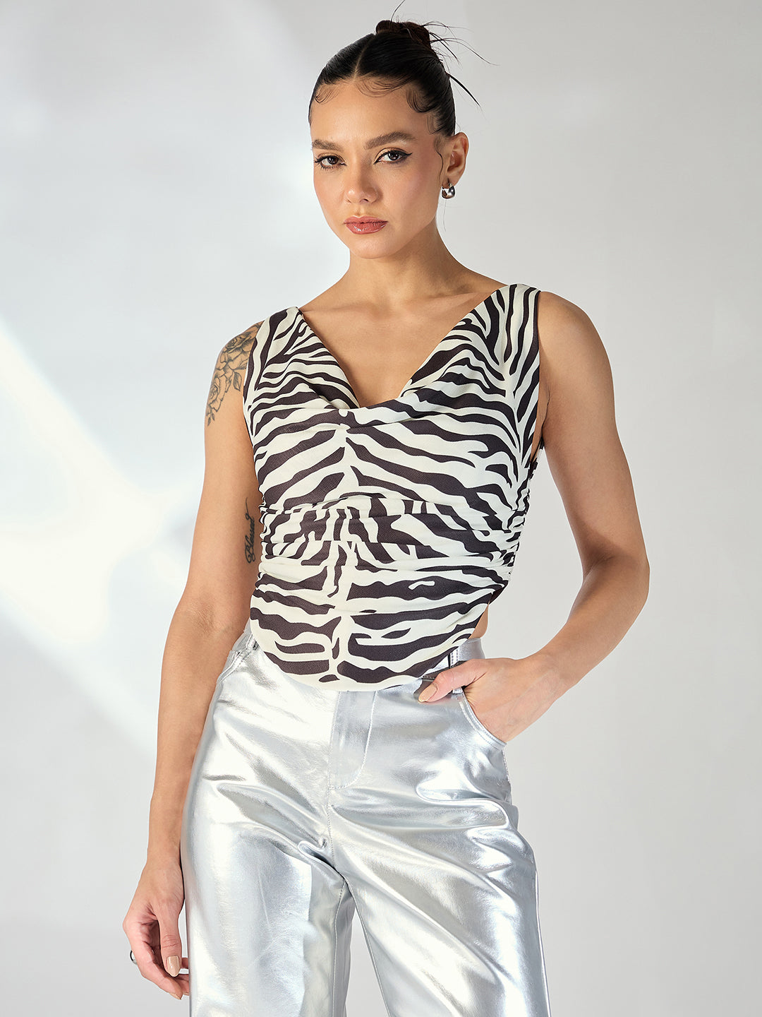 Printed Cotton Stretchable Draped Crop Top