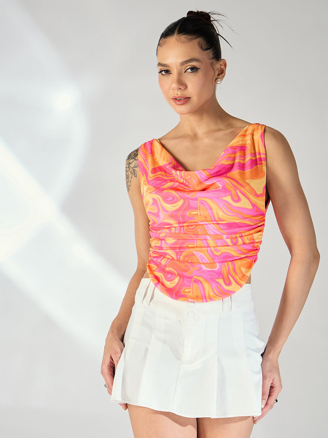 Printed Cotton Stretchable Draped Crop Top