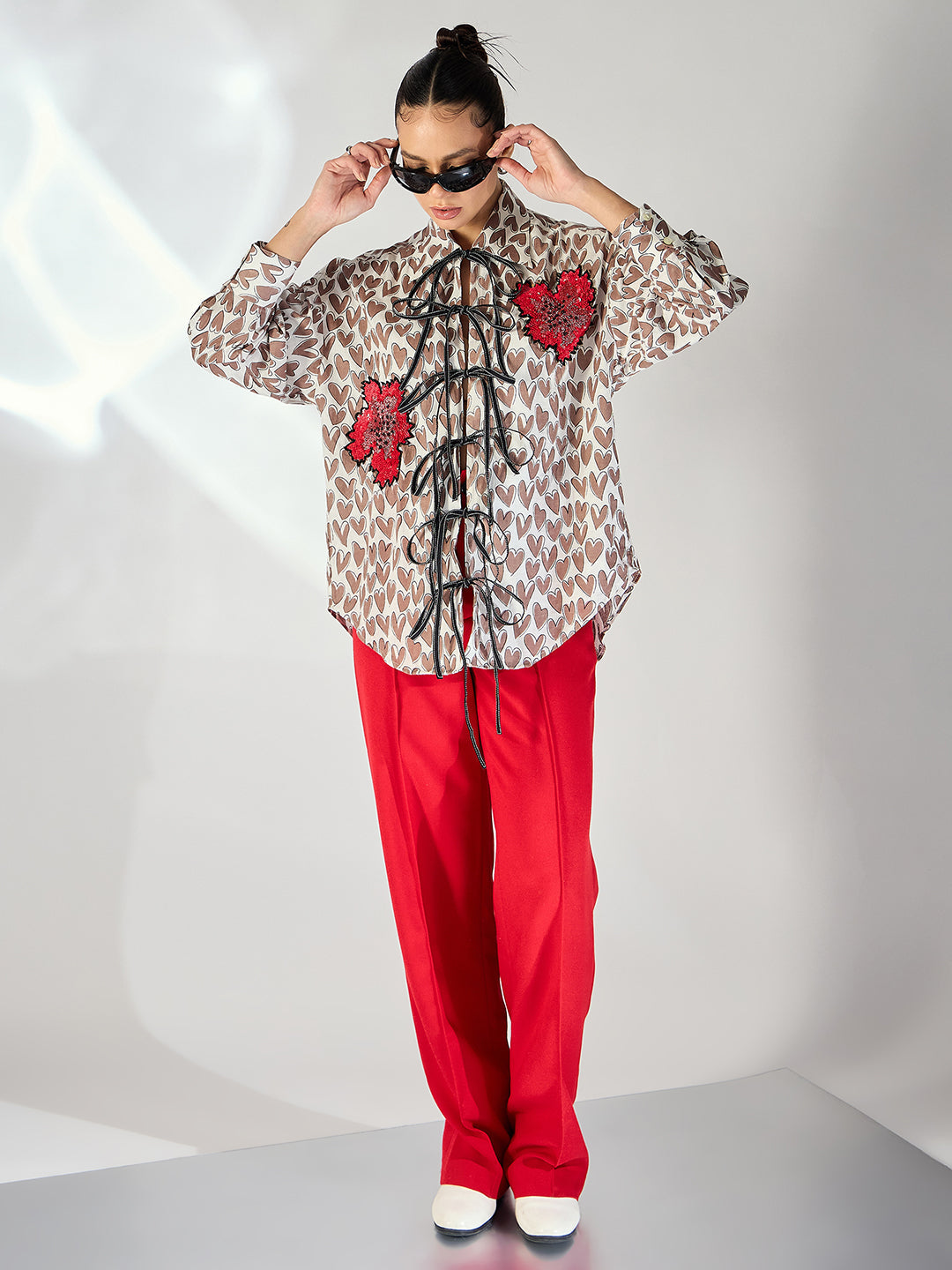 Printed Tie-Up Full Sleeve Sequinned Cotton Shirt