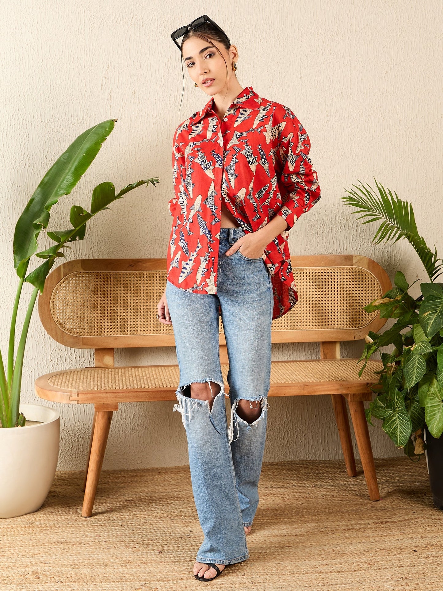 Printed Asymmetrical Cotton Shirt