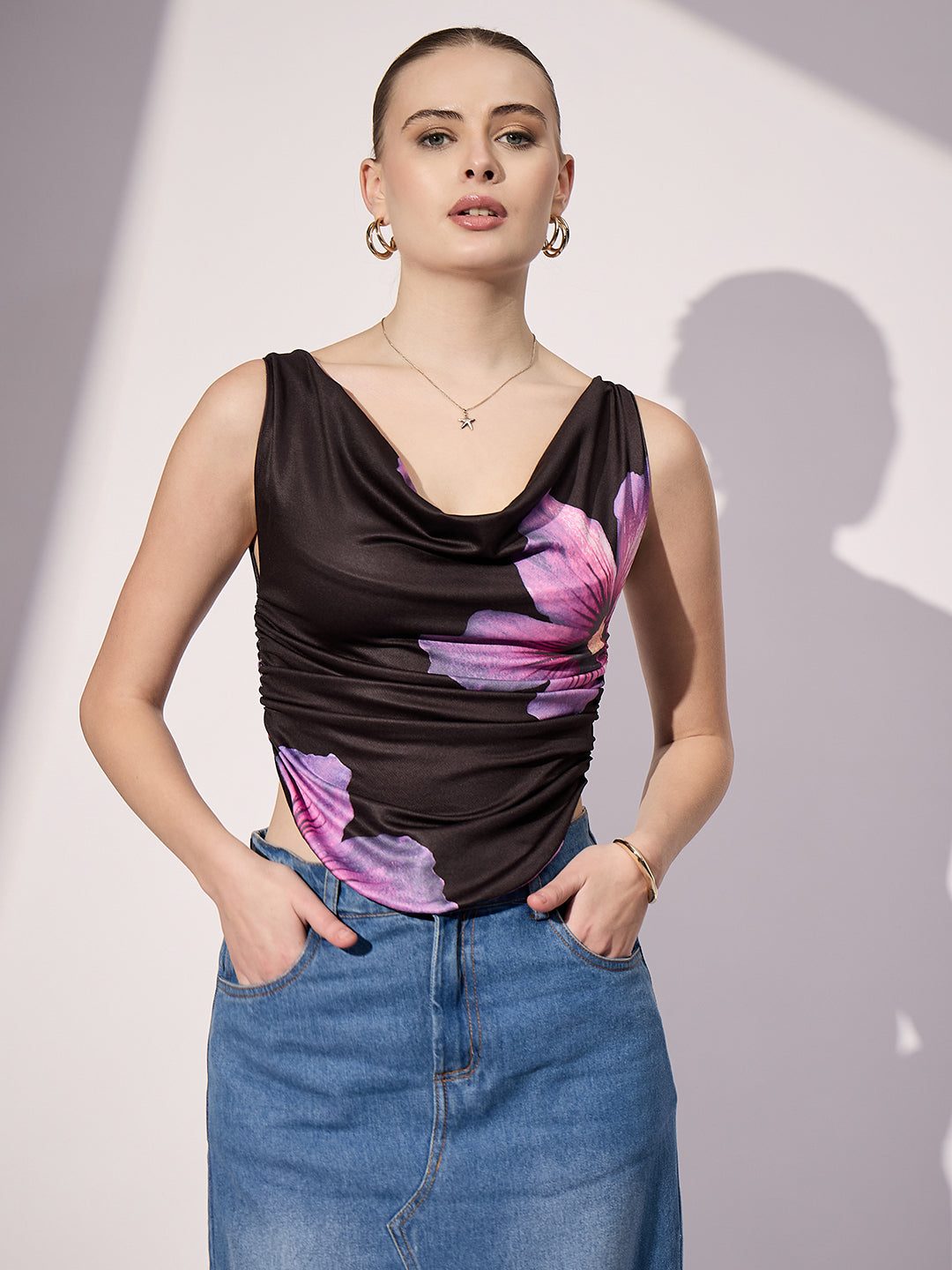 Printed Cotton Stretchable Draped Crop Top