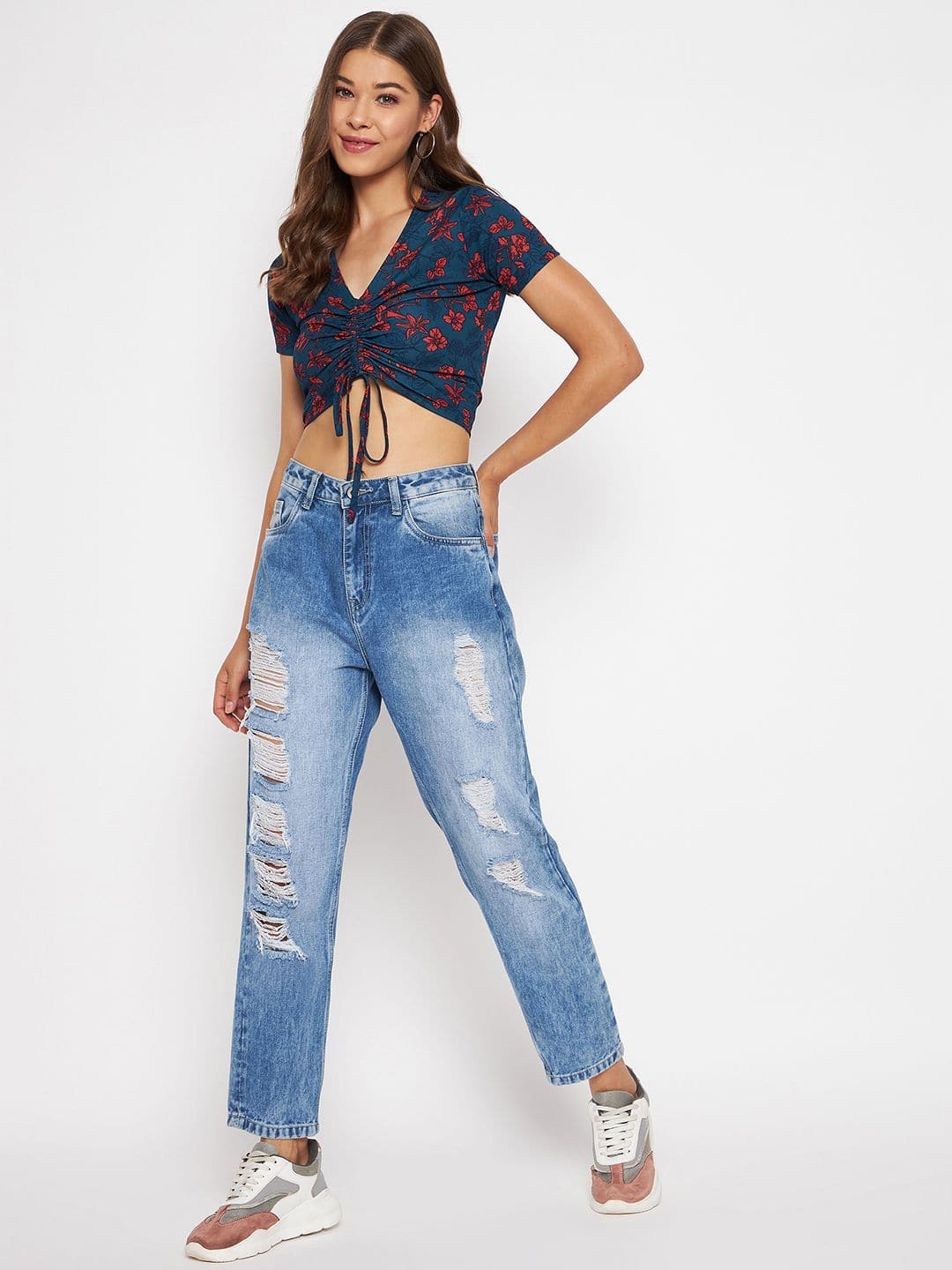 Cotton Stretchable Front Drawstring Crop Top